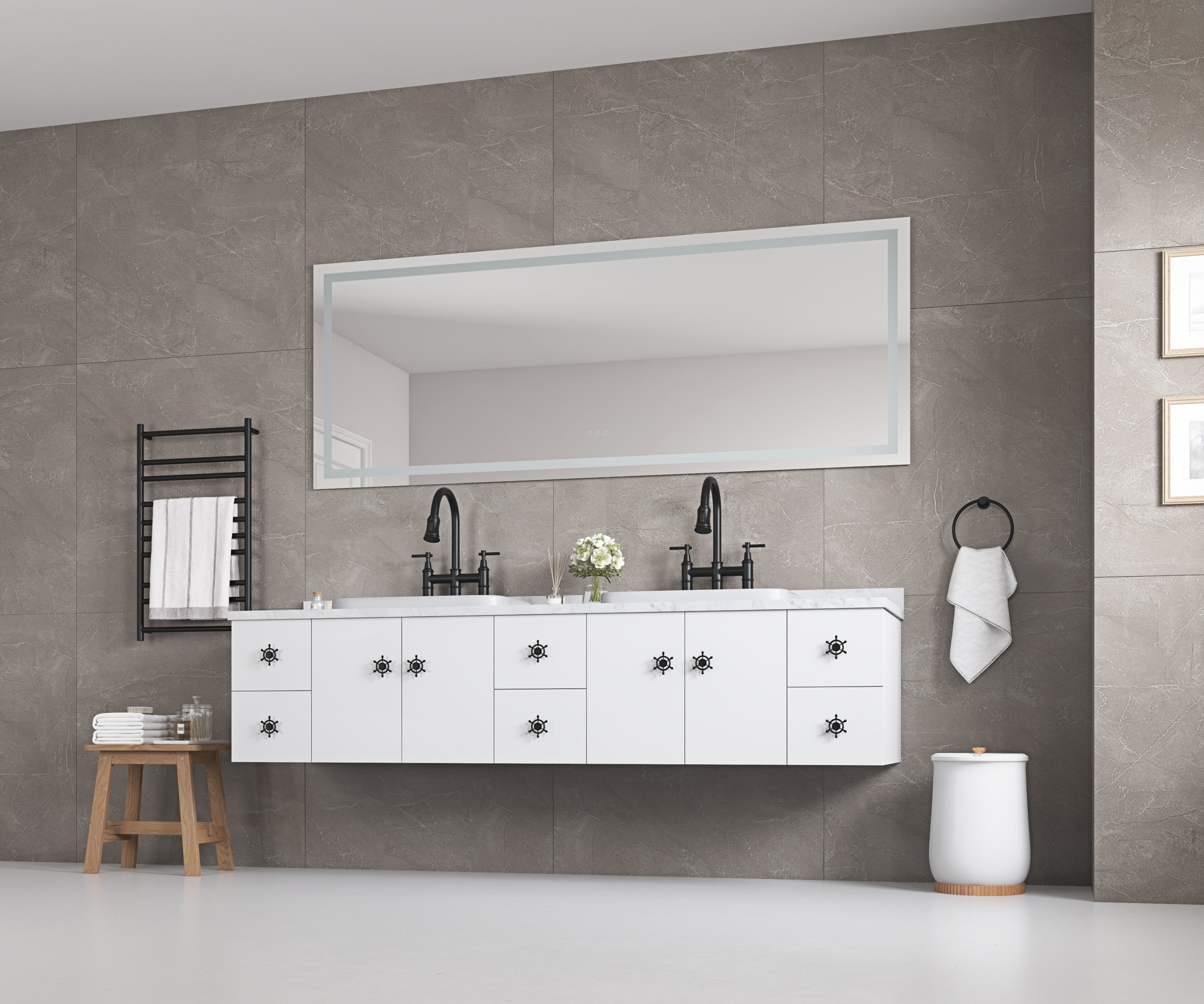 96 x 36 Inch LED Bathroom Mirror with Front and Backlight, Wall Mounted Vanity Mirror, Anti-Fog, Memory, 3 Colors, Stepless Dimmable