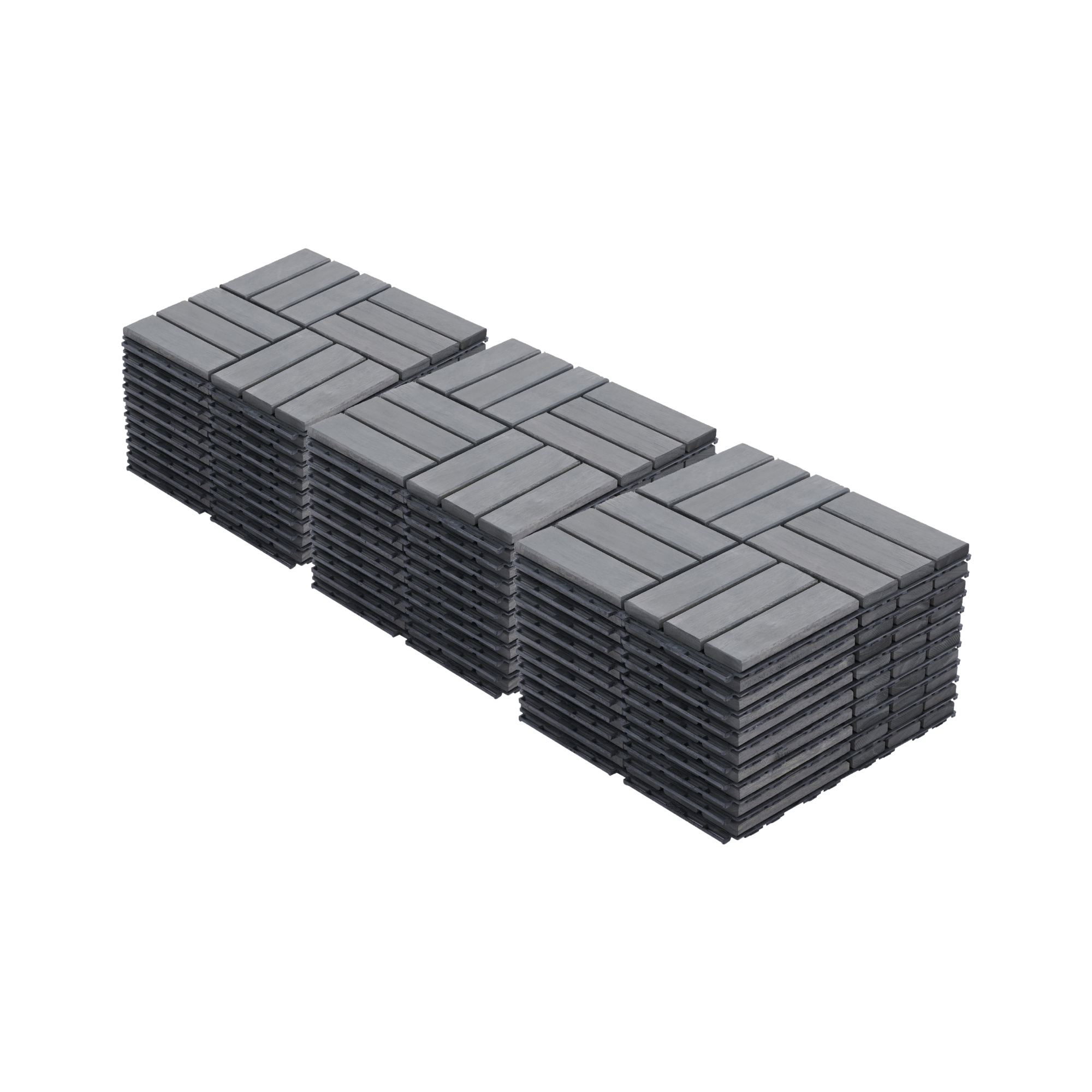 Light Gray Acacia Hardwood Interlocking Deck Tiles 30 PCS, Checker Pattern Outdoor Flooring, 12' x 12' for Patio, Balcony, Pool Side