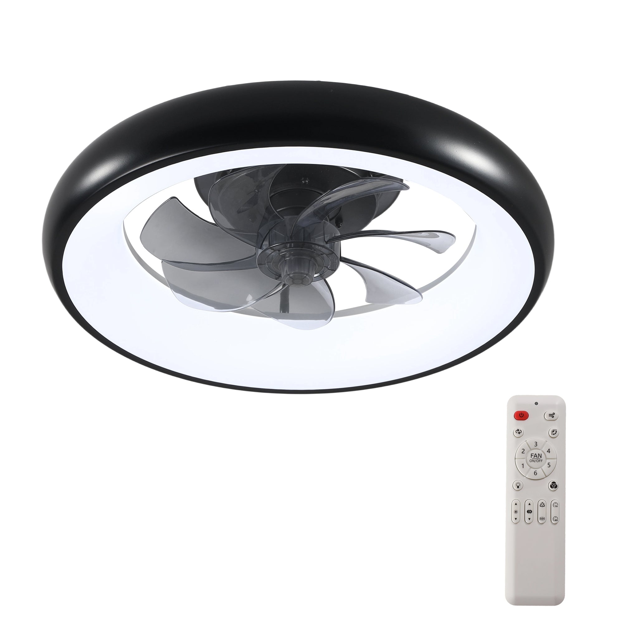 19' Pumpkin Lamp Indoor Fan Light, with Remote Control, Dimmable, 7 Blades, Reversible DC Motor, with LED Light, Black