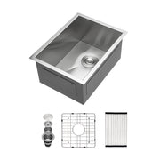 14 Inch Undermount Stainless Steel Kitchen Sink 16 Gauge 9 Inch Deep Single Bowl in Brushed Nickel
