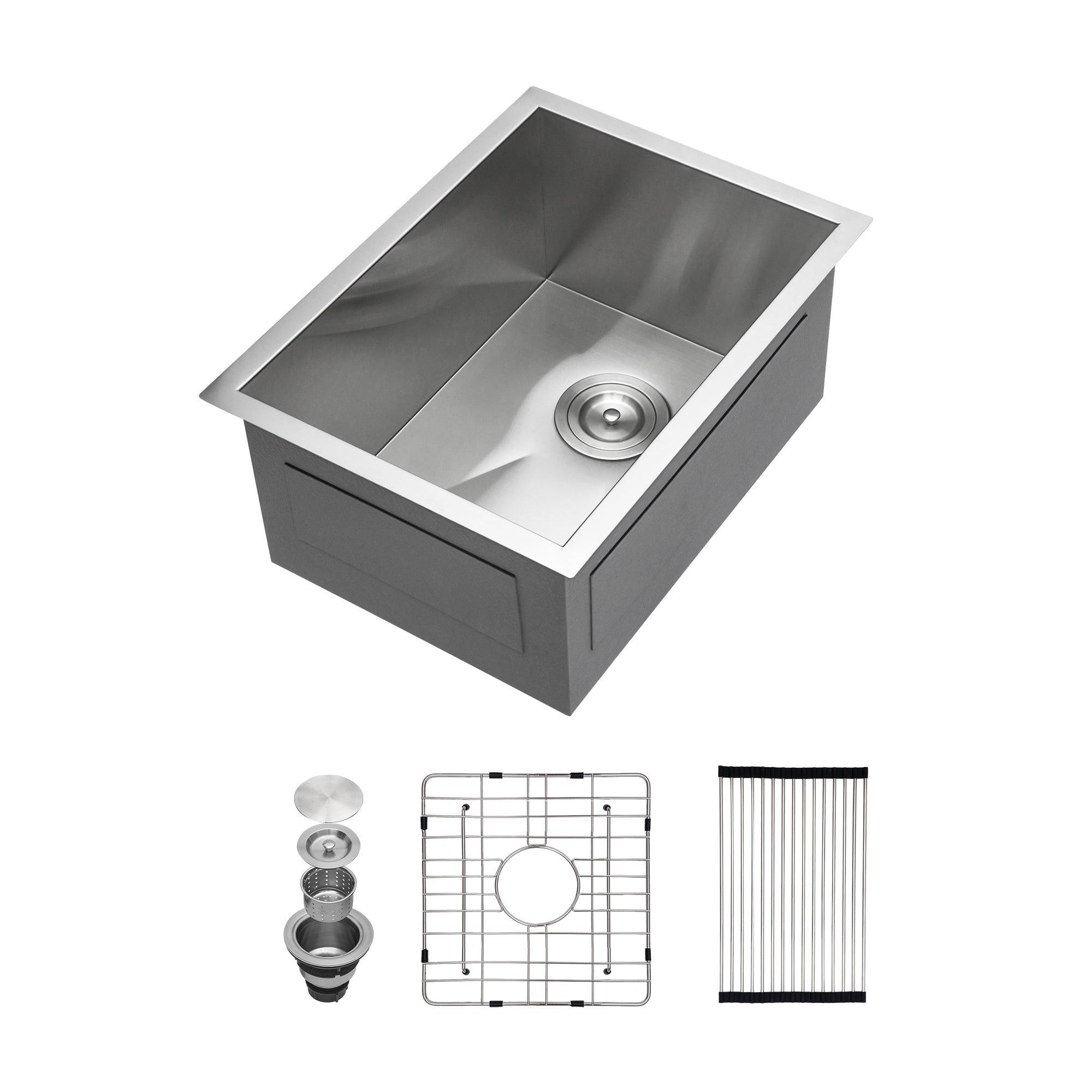 14 Inch Undermount Stainless Steel Kitchen Sink 16 Gauge 9 Inch Deep Single Bowl in Brushed Nickel