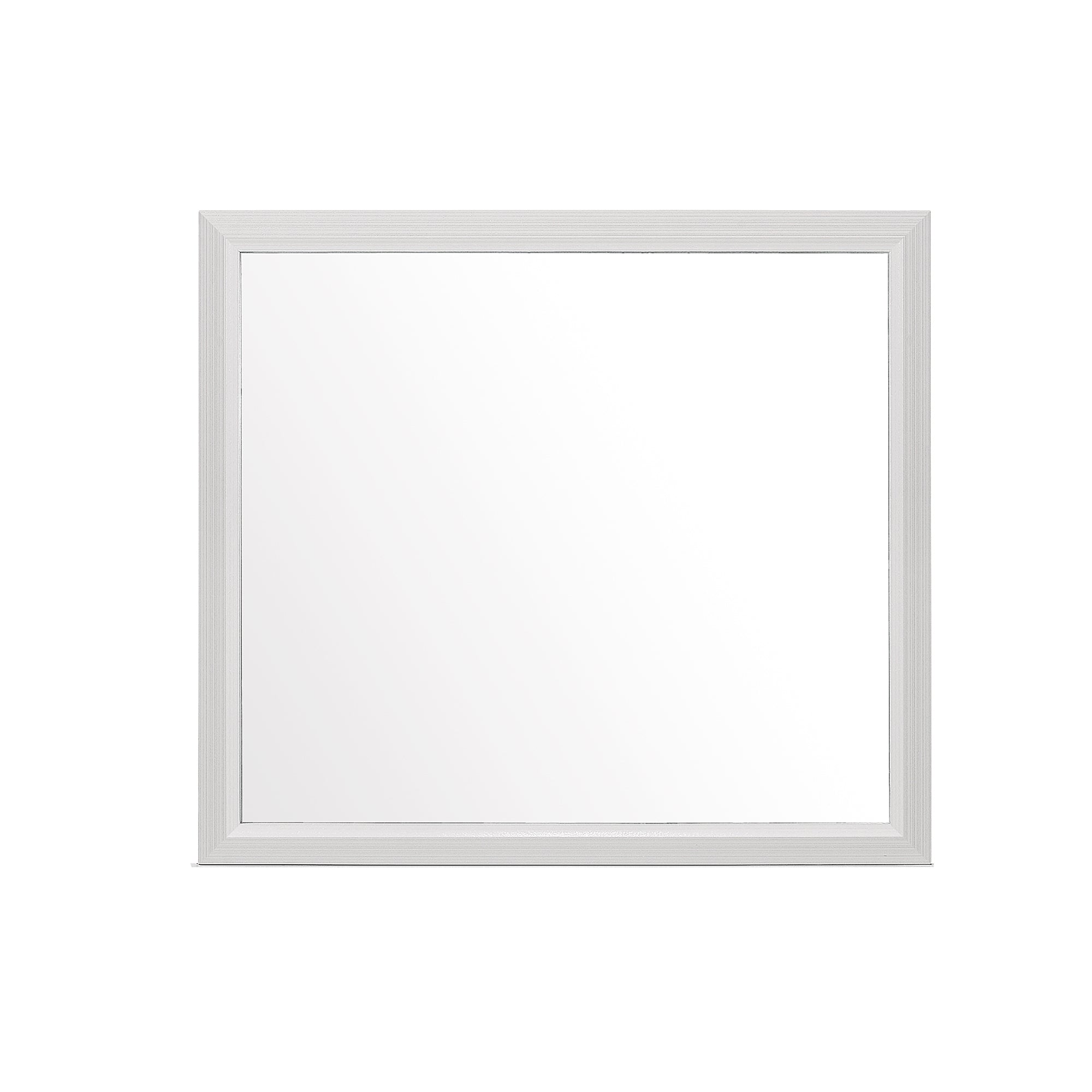 Contemporary Mirage White Mirror with Rubber Wood Frame, Rectangular Shape, 39.06 x 0.87 x 35.12 inches