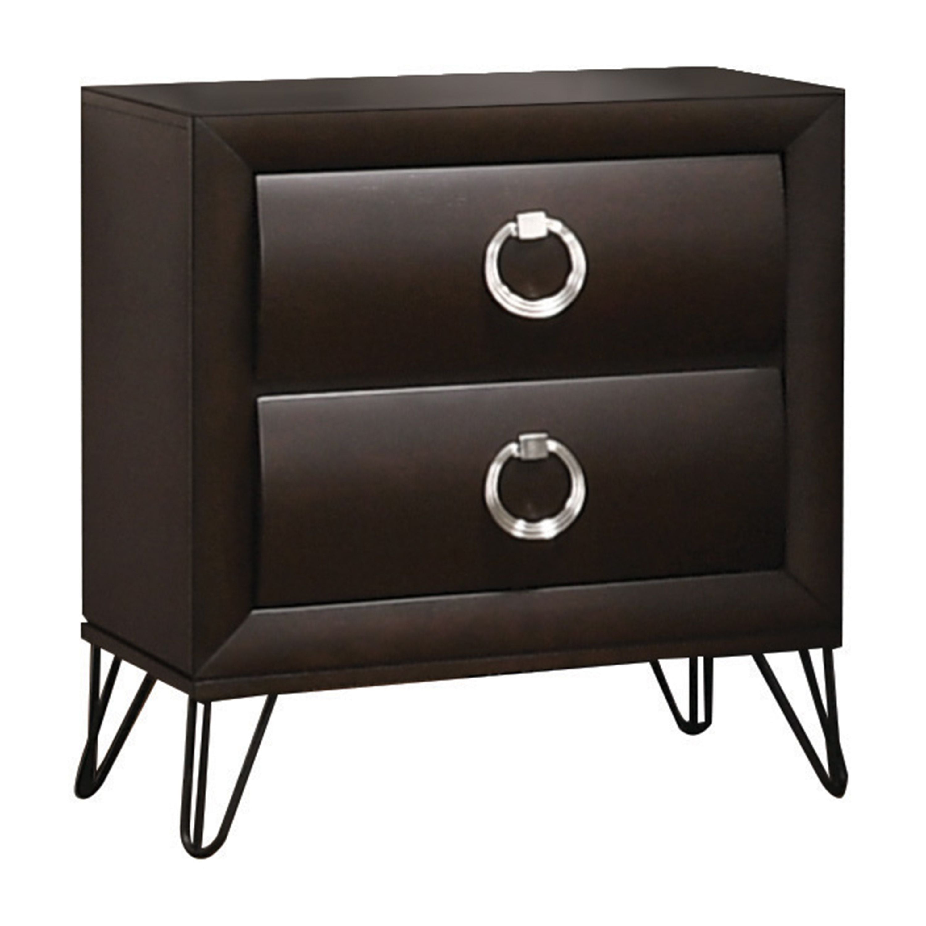 1pc Contemporary Dark Merlot Finish Nightstand with Drawers Metal Legs Bedroom Furniture