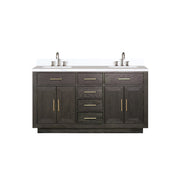 Brown Oak Double Bath Vanity 60 in. W x 22 in. D, Cultured Marble Top, and Faucet Set
