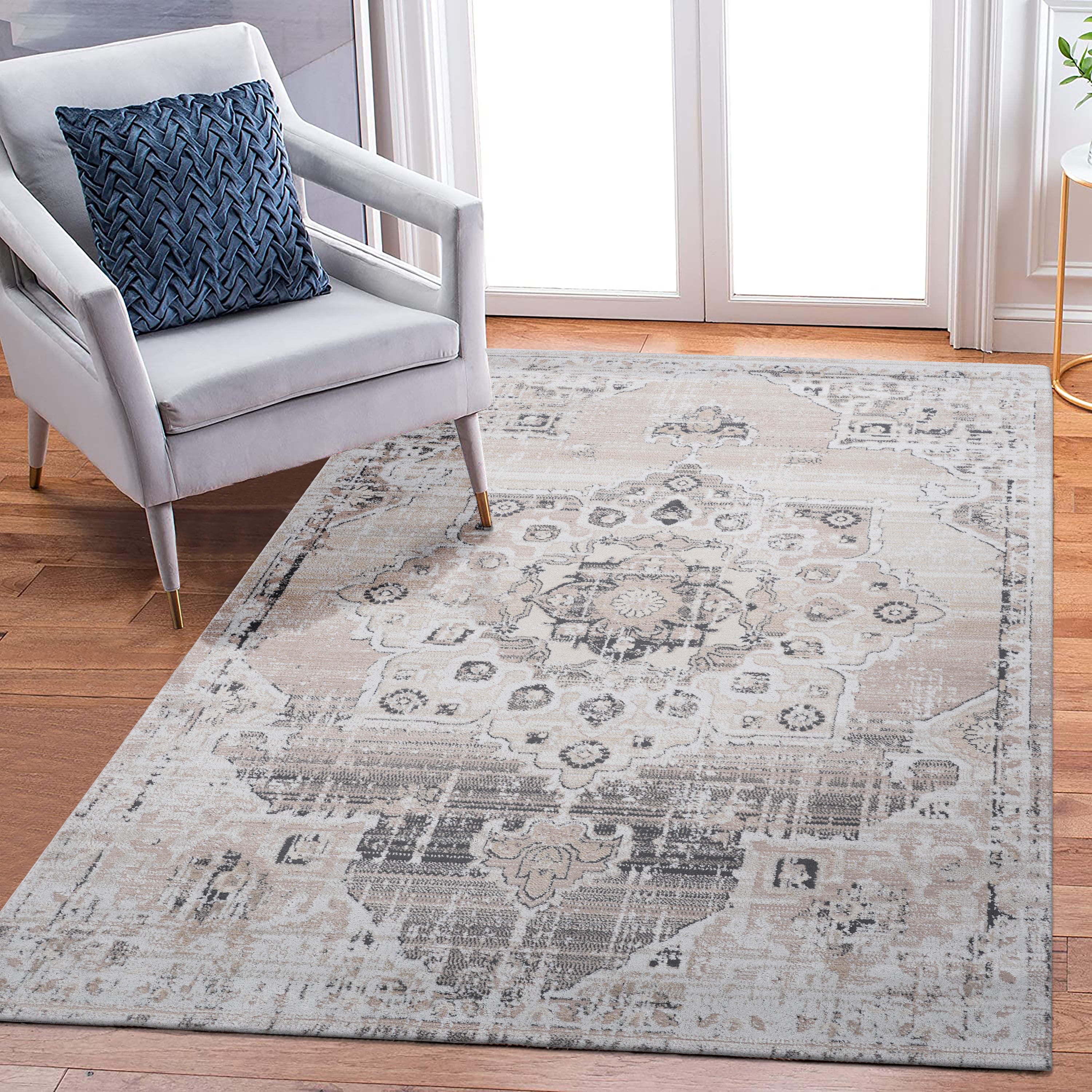 PAYAS Collection 5X7 Cream / Beige / Medallion Area Rug