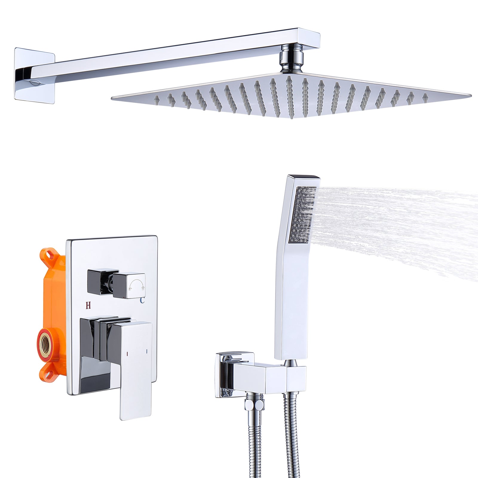 Shower System Shower Faucet Combo Set Wall Mounted with 10' Rainfall Shower Head and handheld shower faucet, Chrome Finish with Brass Valve Rough-In