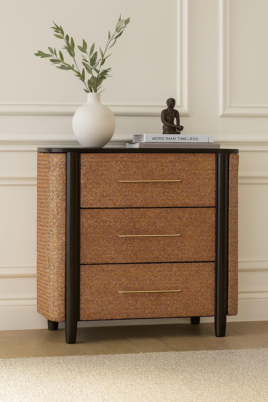 Solid Wood Havana Weave 3 Drawer Chest,Brown