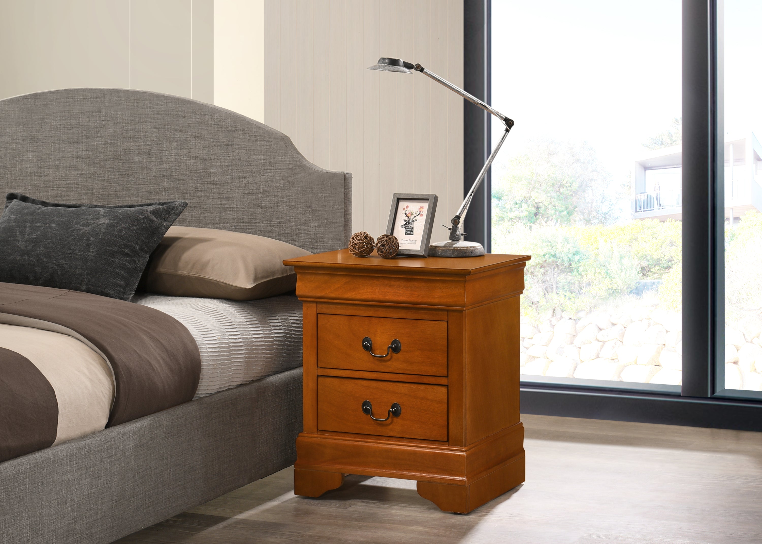 Elegant Oak Nightstand With 2 Drawers