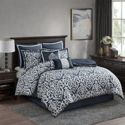 8 Piece Jacquard Comforter Set Navy/Silver Cal King