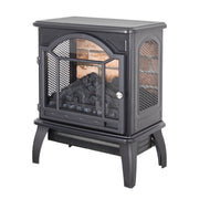 Antique Black 3D Flame Electric Infrared Quartz Fireplace Stove with Remote Control, Tempered Glass and Sheet Metal, 18 Inch