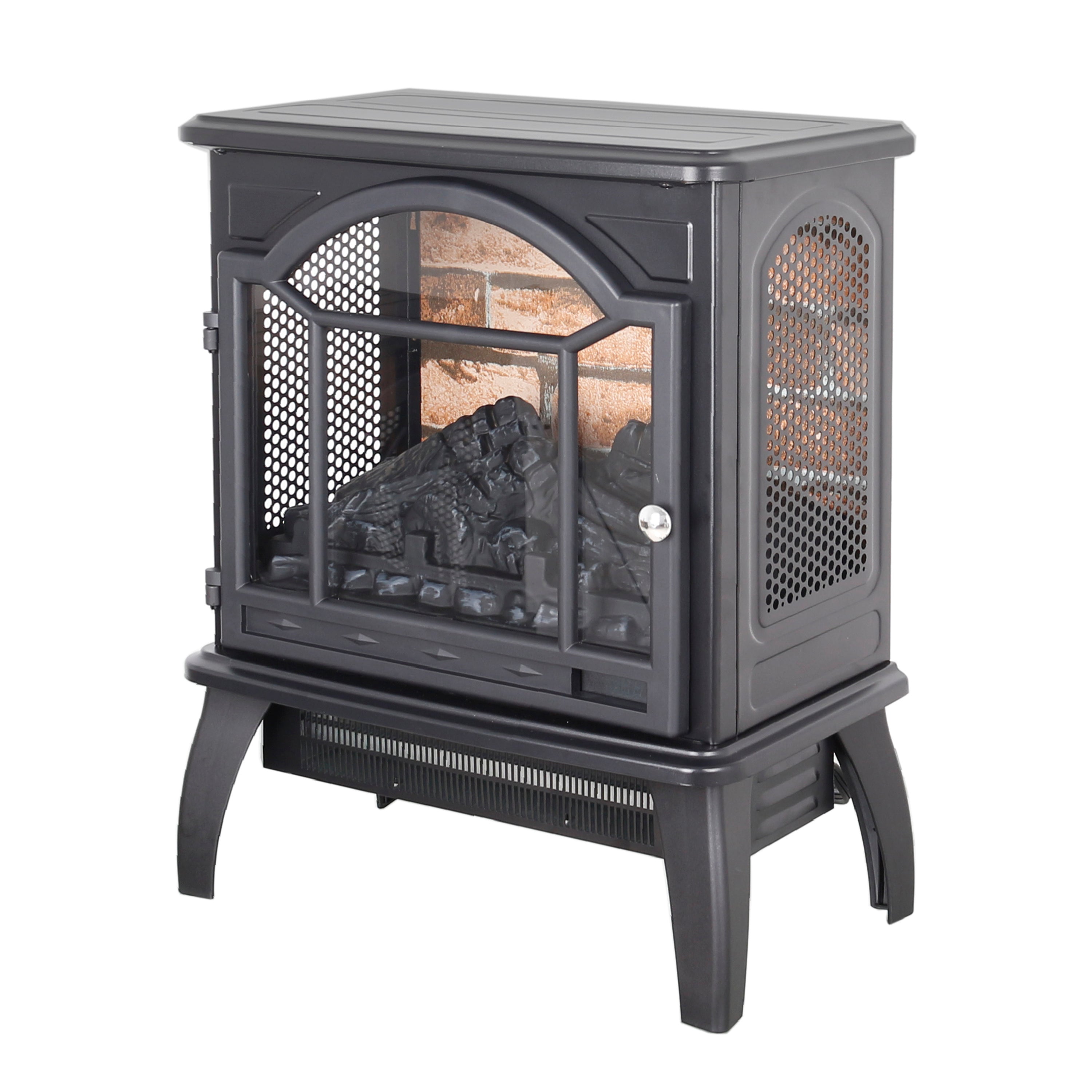 Antique Black 3D Flame Electric Infrared Quartz Fireplace Stove with Remote Control, Tempered Glass and Sheet Metal, 18 Inch