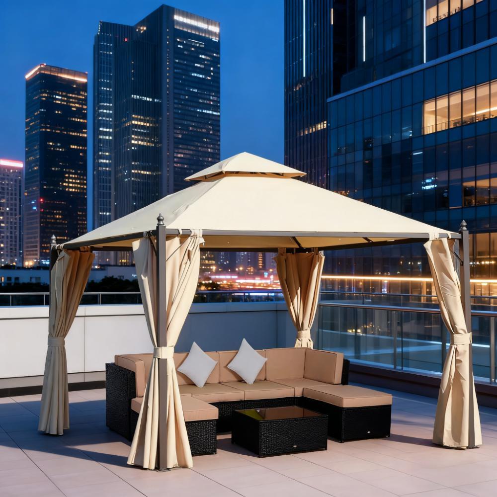 Gazebo 10' x 10' Steel Outdoor Patio Gazebo with Polyester Privacy Curtains