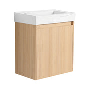 Minimalist 20' Wall-Mounted Bathroom Vanity with Ceramic Sink and Storage Cabinet in Oak