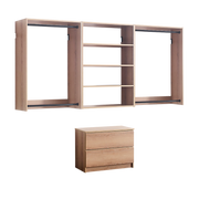 Devi Oak Wall Mounted Wood Closet System with Modular Units and Warm Oak Finish