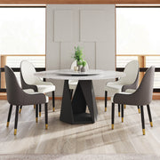 59.05' Round Marble Dining Table with Black Iron Metal Base, Artificial Marble for 6-8 People, 31.5'White Artificial Stone Turntable,White (Dining Table Only)