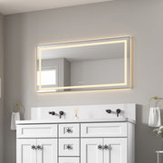 55' x 28' LED Bathroom Mirror with Front and Backlight, Wall Mounted Vanity Mirror with Aluminum Frame, Anti-Fog, Memory, 3 Colors, Stepless Dimmable
