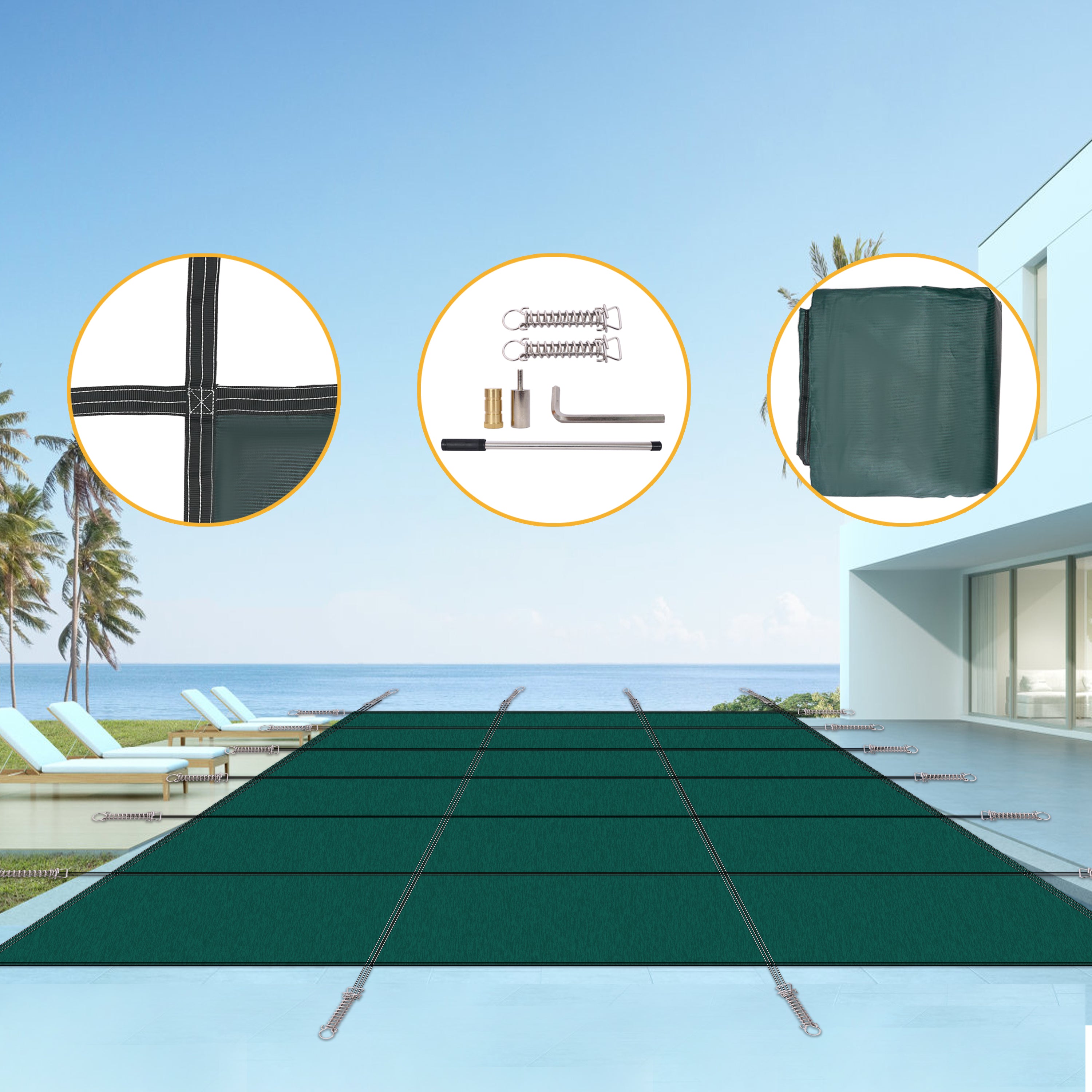 Green Mesh Inground Pool Safety Cover 16x32ft Rectangle Winter Cover