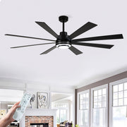 72 Inch 8 PCS Plywood Reversible Blades  Ceiling Fan With Light Kit 3 Color  Dimmable LED, DC 6 Speed ,Remote Control Ceiling Fan  for Patio Living Room, Bedroom, Office,Indoor.(Matte Black )