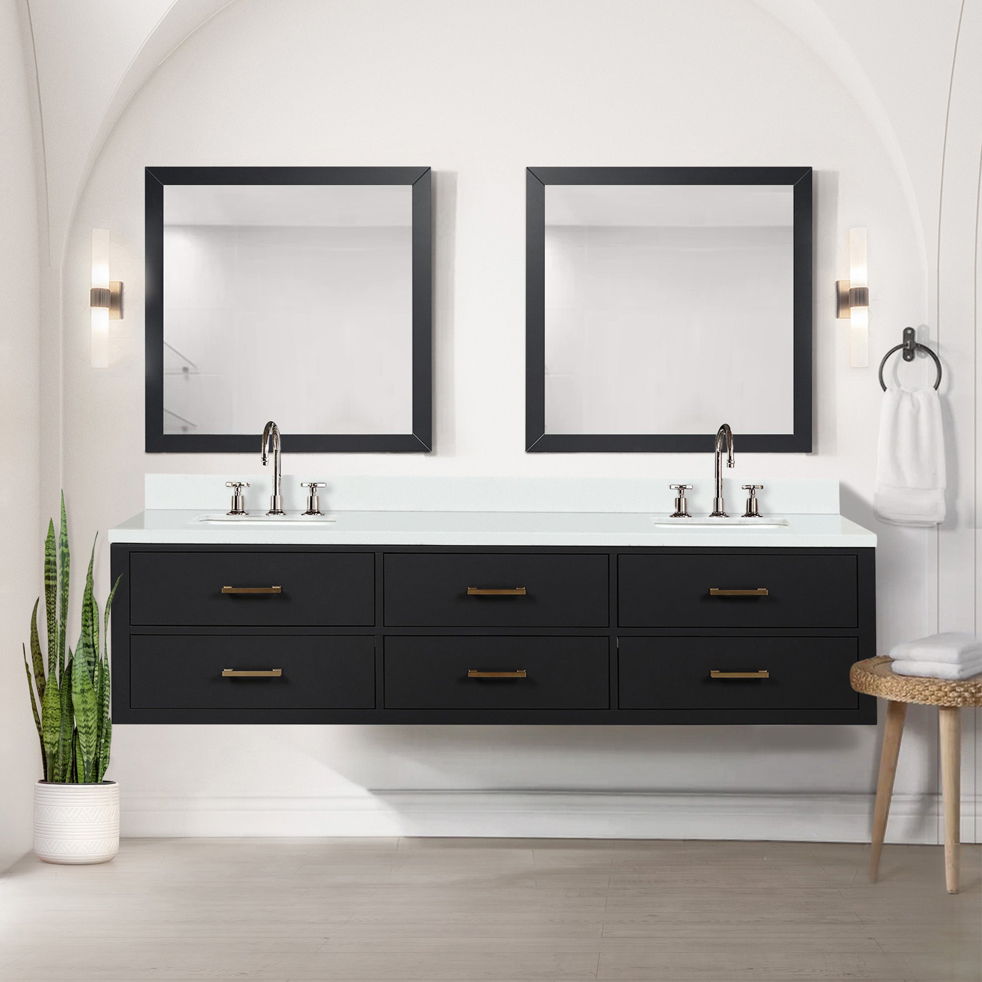 Black Double Bath Vanity 80 in. W x 22 in. D, with Cultured Marble Top