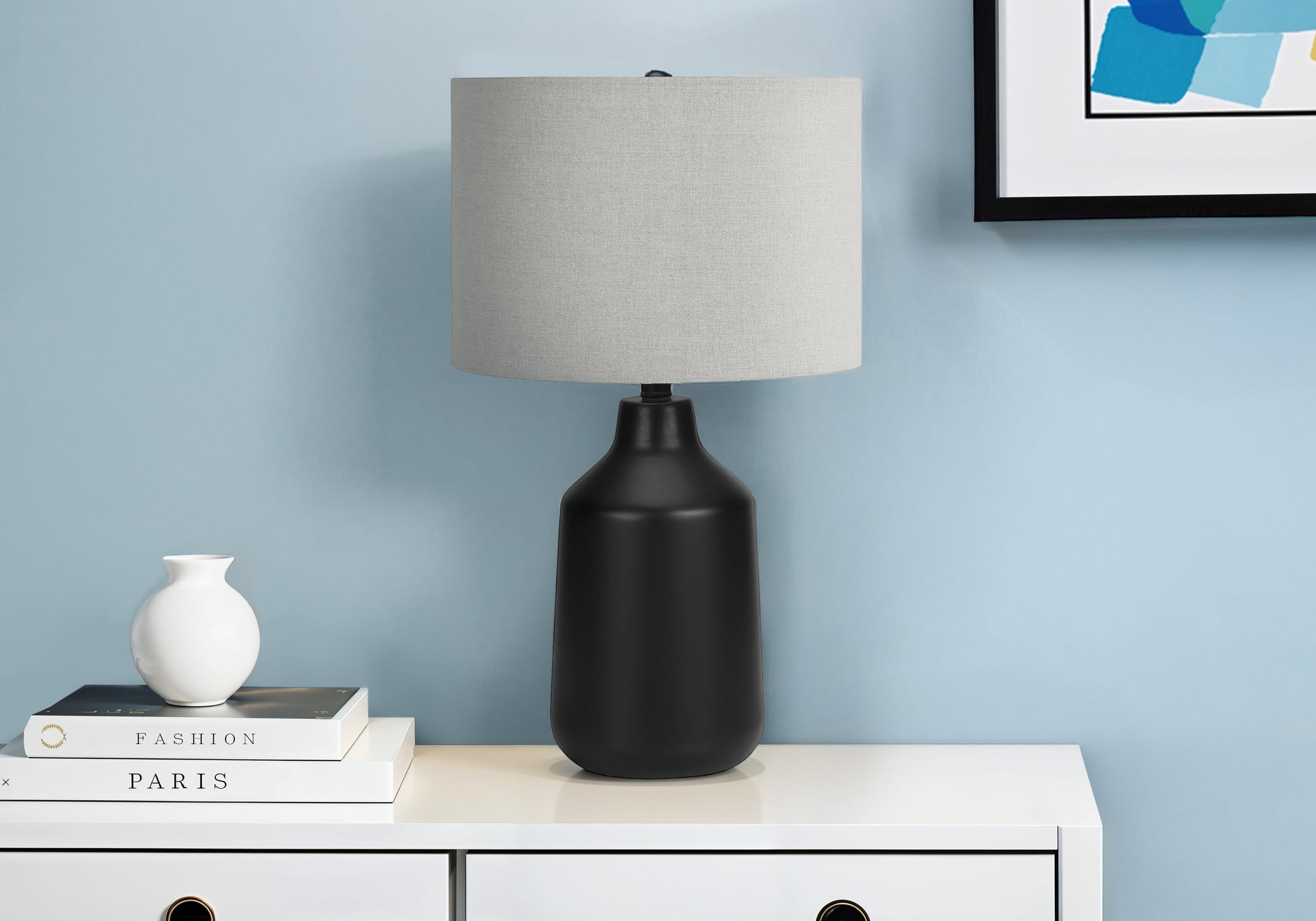 Lighting, 24'h, Table Lamp, Black Concrete, Grey Shade, Contemporary