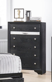 Modern Luxury 1pc Glam 5-Drawer Chest Pullout Jeweler Tray Silver Panel Bedroom Solid Wood Wooden Furniture
