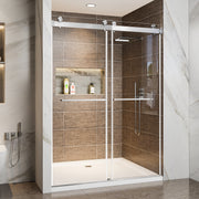 56'-60' W x 78' H Frameless Double Sliding Shower Door, Soft-Close Brushed Nickel Shower Screen, 3/8' (10mm) Clear Tempered Glass With Explosion-proof Film, Dual Stainless Steel Door Handles