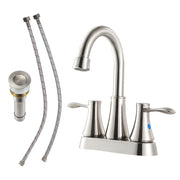 Brushed Nickel 4 Inch Centerset Bathroom Faucet with Pop Up Drain and Water Supply Lines