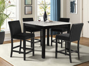 5pc Counter Height Dining Set Square White Faux Marble Table Black Velvet Upholstered Tufted Nail Head Chairs Wooden Leg Dining Room Furniture Black