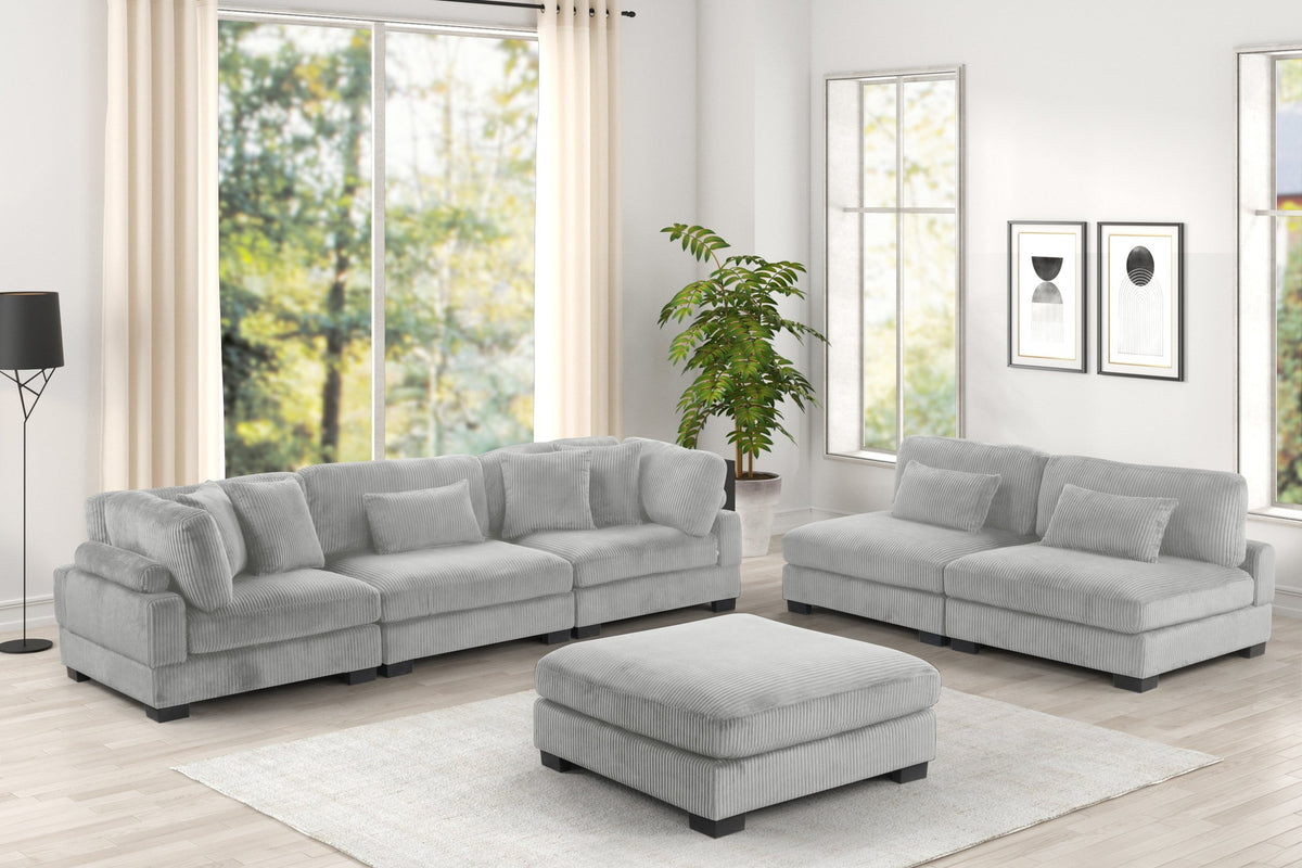 Bentley Modern Style Modular Sectional unique layout made with Corduroy fabric and wood in Gray Setup-3 (NJ Warehouse Inventory)