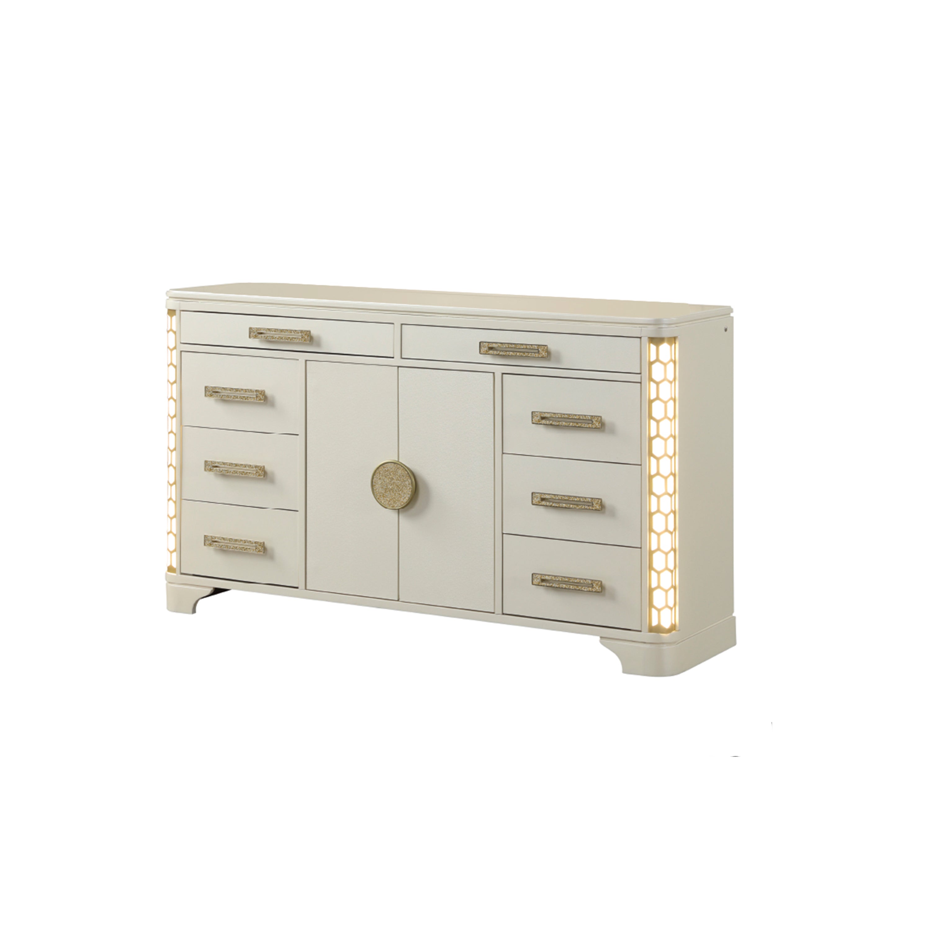 Jasmine 8-Drawer Dresser with side LED lightning made with Wood in Beige (INCLUDES DRESSER ONLY) same as 659436058361 (CA inventory)