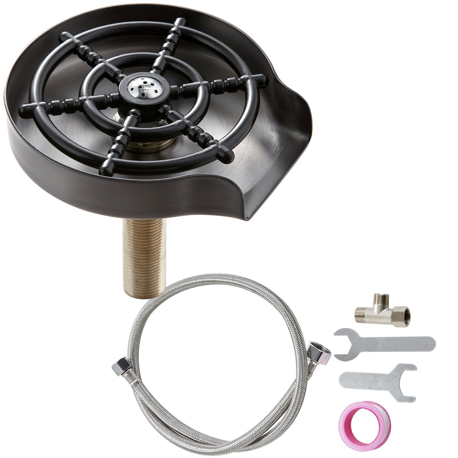 Glass Rinser, 10 Powerful Spraying Jets 360° Rotating Cup Rinser for Sink, 304 Stainless Steel Faucet Cup Washer with ABS Cup Holder for Baby Bottle, Glass Cup, Wine Glass (Silver Grey Base)