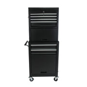 6-Drawer Lockable Tool Cabinet on Wheels – Black Steel Rolling Tool Chest with Detachable Toolbox – 2-in-1 Garage Workshop Storage Organizer with 4 Universal Casters