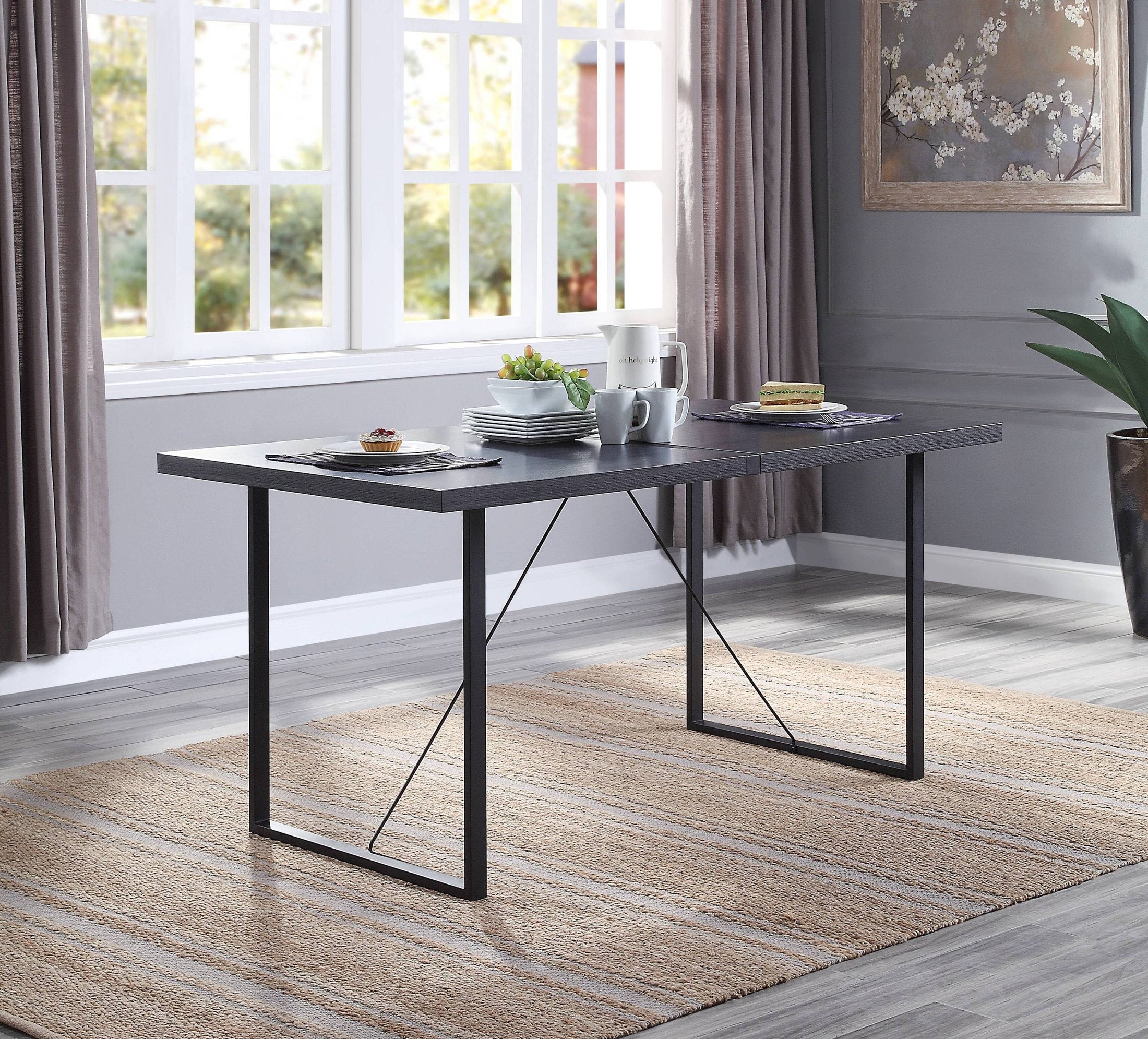 Grey Oak and Black Dining Table with Sled Base