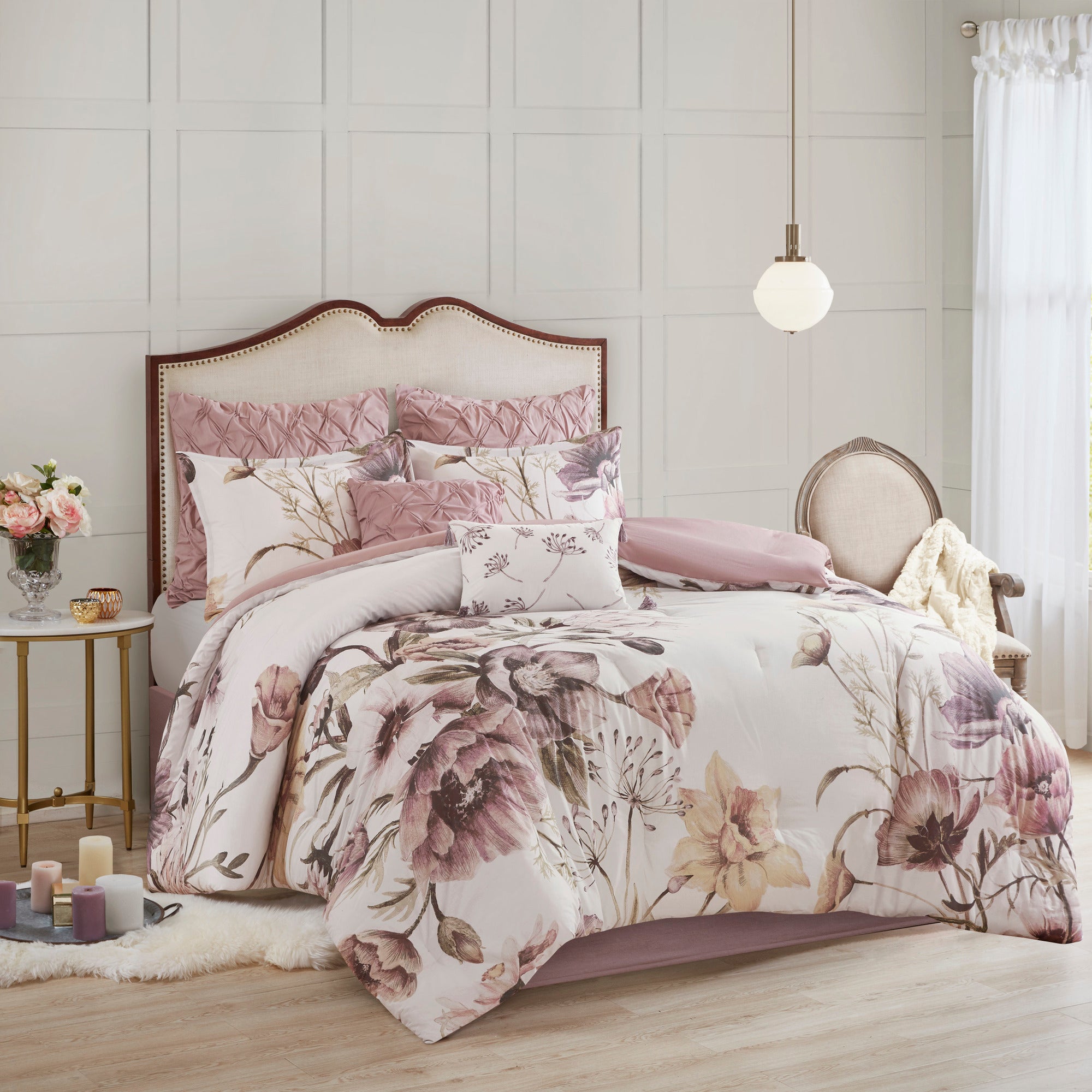 8 Piece Cotton Printed Comforter Set Blush King