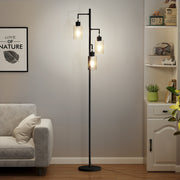 67' 3-Light Tree-Shaped Floor Lamp – Glass Lampshades & Foot Switch for Living Room & Bedroom