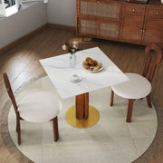 Modern Square Dining Table, 33.5' Sintered Stone Table with Wooden Leg & Gold Base, 2 - Person Kitchen Table for Small Space, 150lbs Weight Capacity(Only the Negotiation Table)