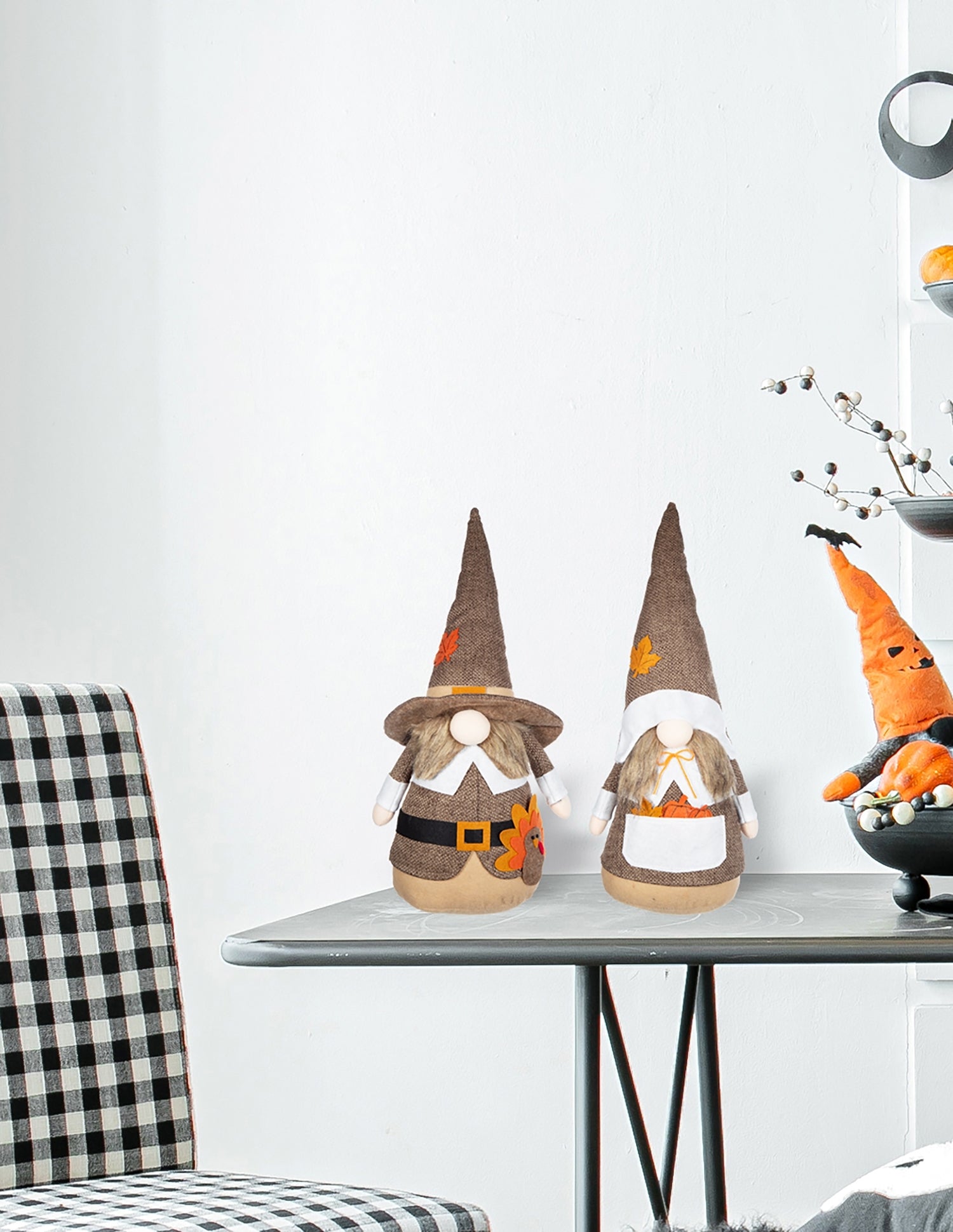 Set of 2 8.3x4.3x20.9' Fabric Gnome Couple Decor Holiday Fall & Thanksgiving Figurines