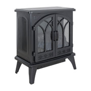 Classical 24-Inch 3D Flame Electric Infrared Quartz Fireplace Stove with Remote Control, Antique Black, Tempered Glass & Sheet Metal
