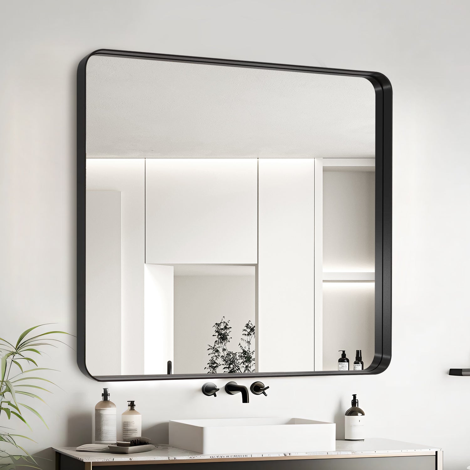 36x36 Inch Black Aluminium Frame Bathroom Mirror