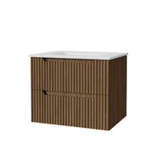 Goodyo 24' Wall-Mount Bathroom Vanity Cabinet with White Basin Sink Combo, Floating Design, Walnut MDF