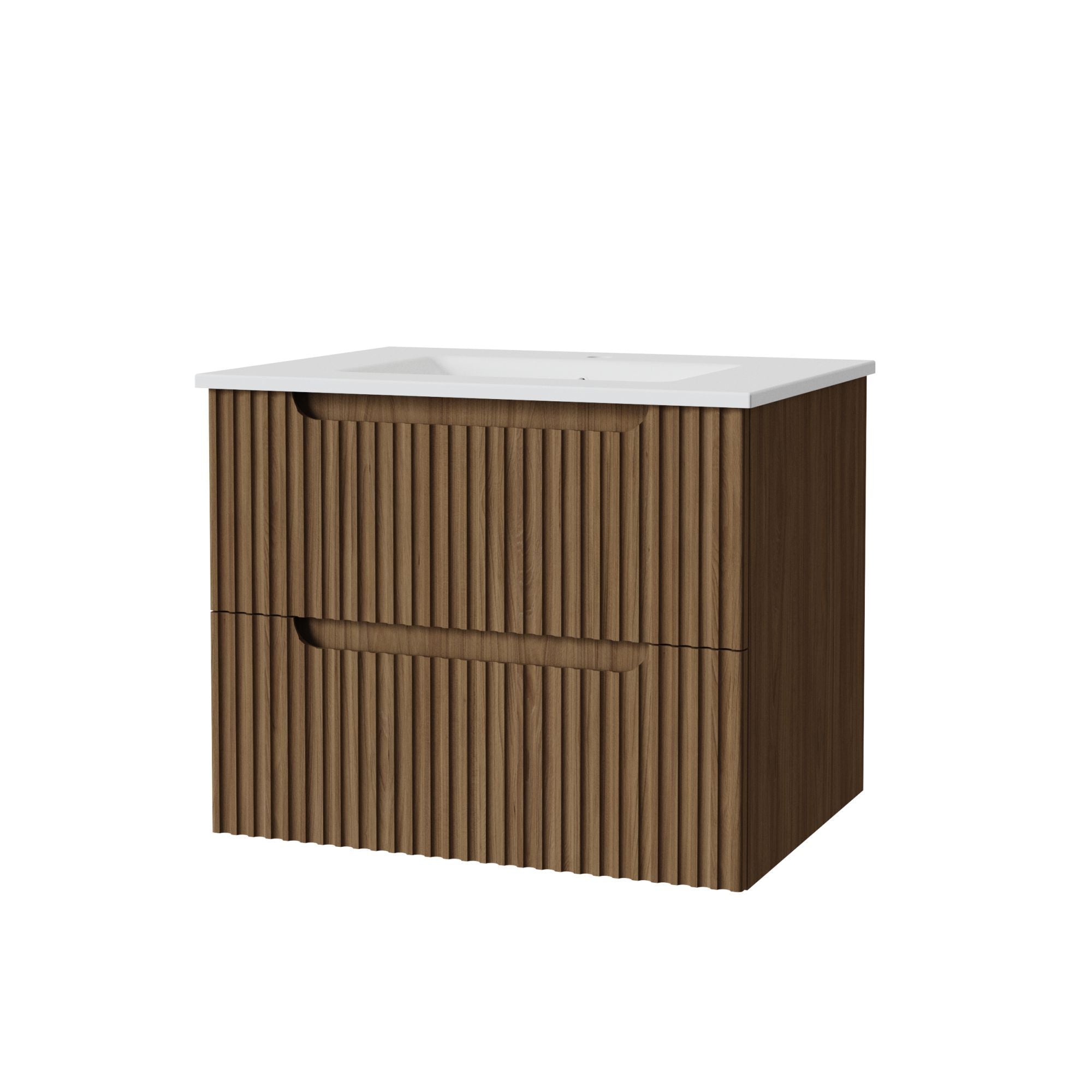 Goodyo 24' Wall-Mount Bathroom Vanity Cabinet with White Basin Sink Combo, Floating Design, Walnut MDF