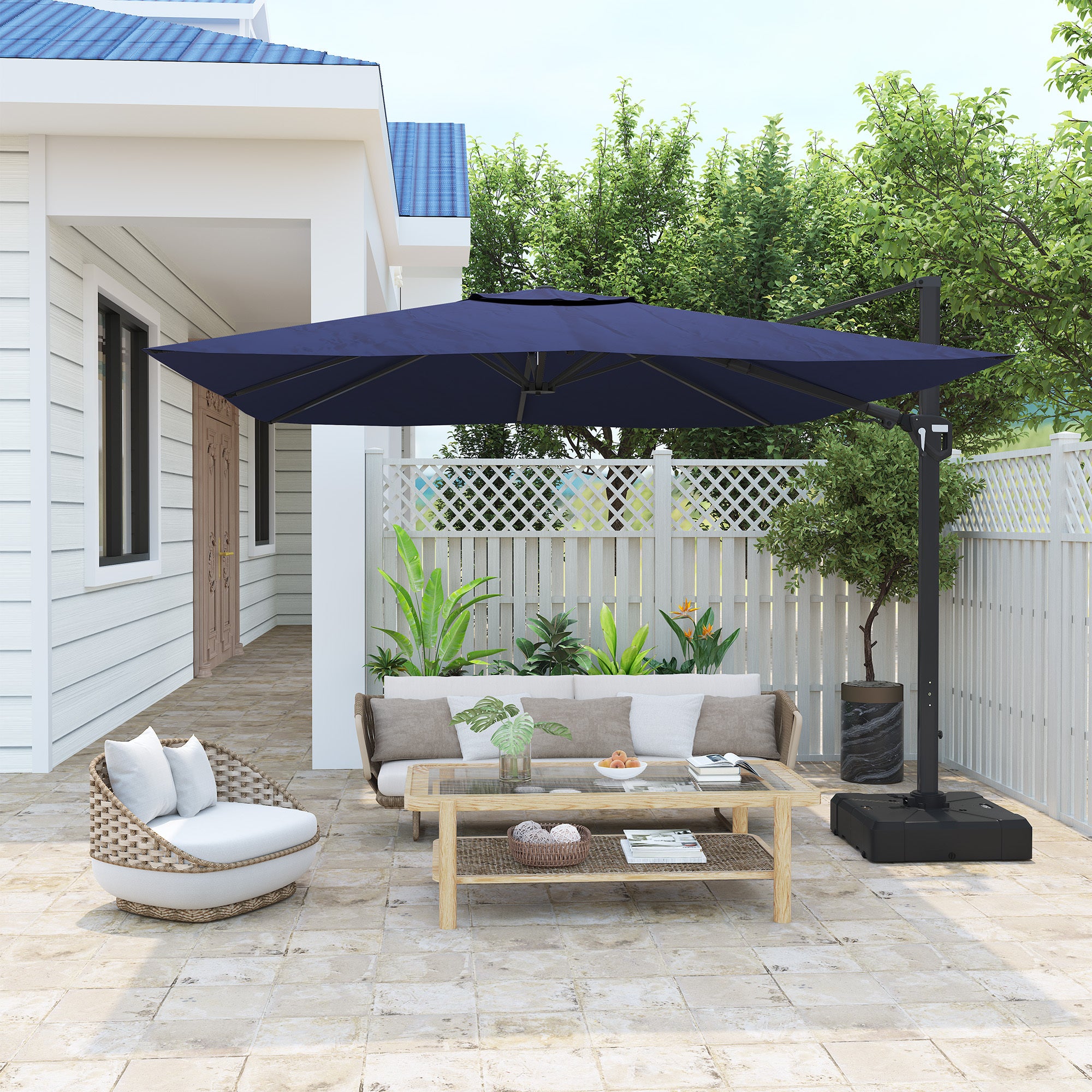 11FT Square Cantilever Patio Umbrella in Navy Blue(without Umbrella Base)