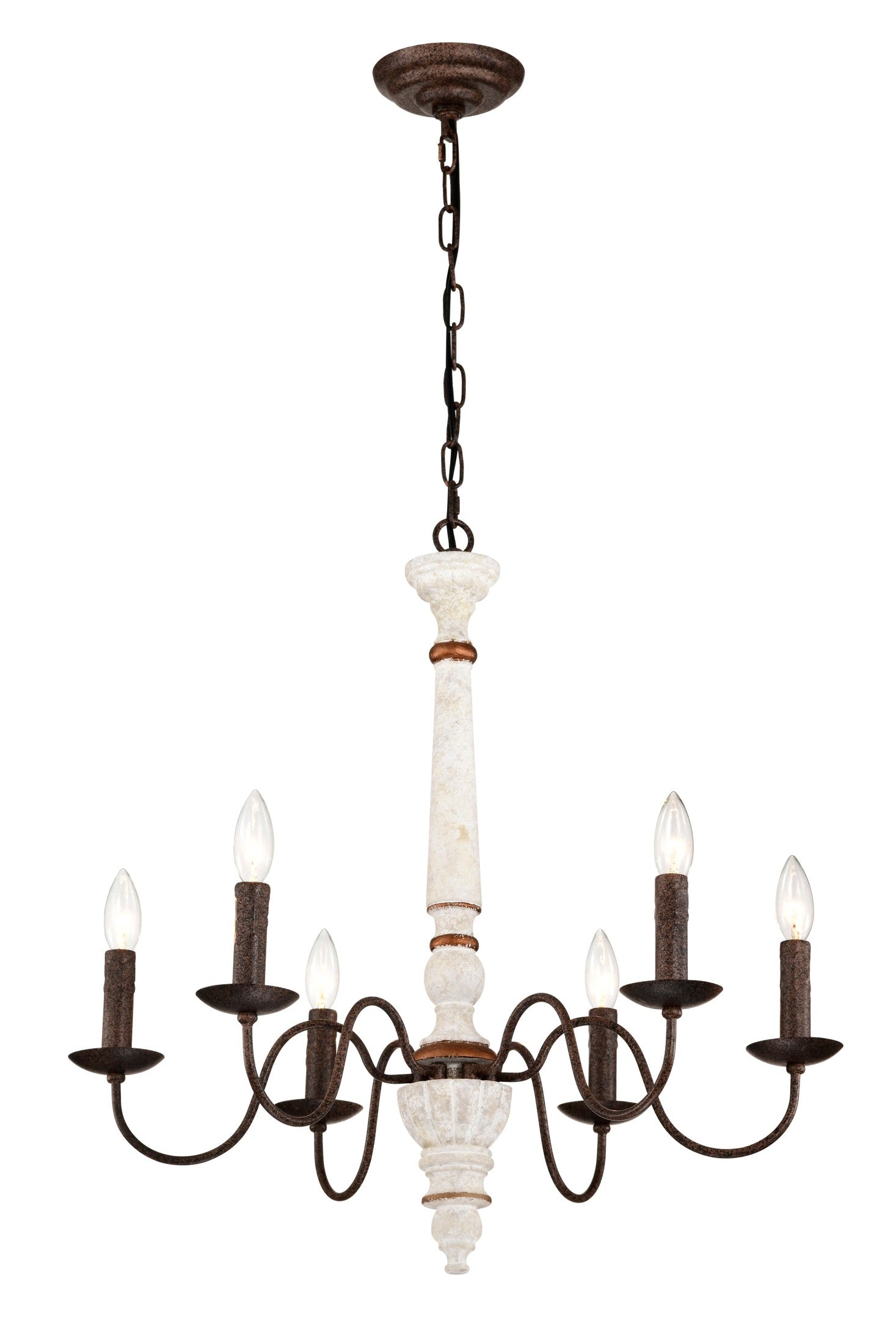 Retro white and Rust Color Chandelier With Light Fixture 6 Light (E12 NO include Bulb)  Pendant Light Fixtures for Dining Room, Lobby, Kitchen, Bedroom, Living Room, Conference Room, Home Office