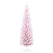 HOMCOM 6' Snow Flocked Artificial Pencil Christmas Tree, Slim Xmas Tree with Realistic Branches and Plastic Base Stand for Indoor Decoration, Pink