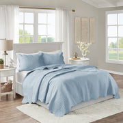 3 Piece Reversible Scalloped Edge Quilt Set Blue Full/Queen
