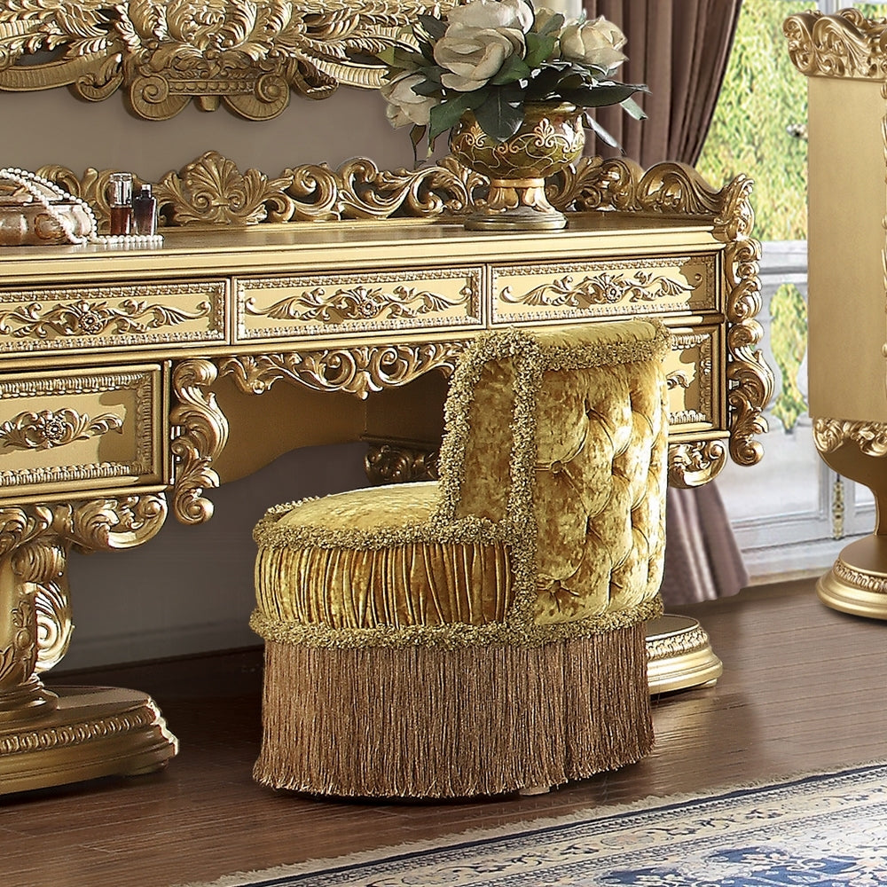 Gold Vanity Stool with Button Tufted