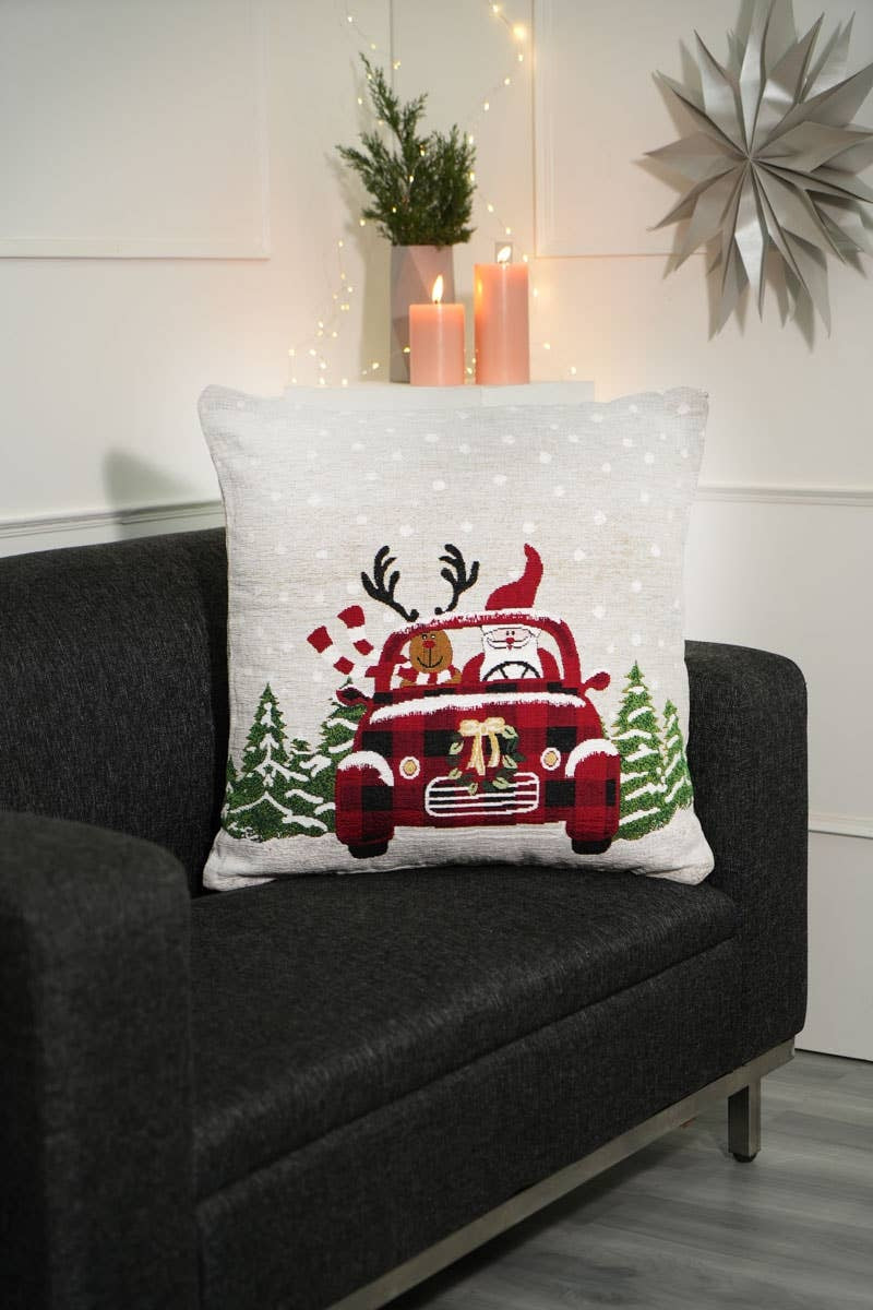 Merry Claus Caravan Jacquard Machine Woven Throw Pillow-24X24'