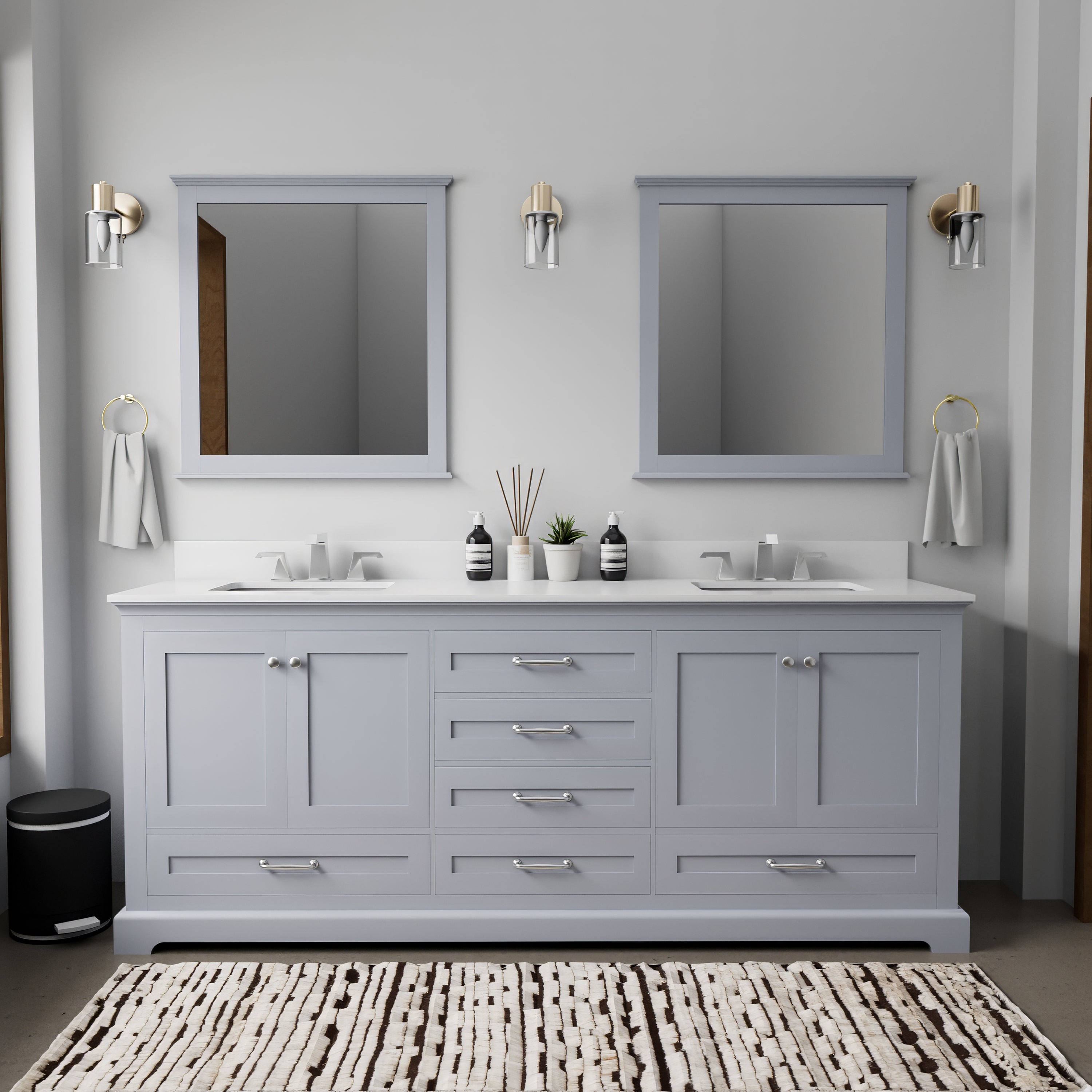 Dark Grey Double Bath Vanity 80 in. W x 22 in. D, with Cultured Marble Top