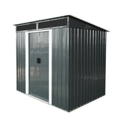 Outdoor Metal Storage Shed with Lockable Sliding Doors and Transparent Panels in Black and White, 6ft x 5ft