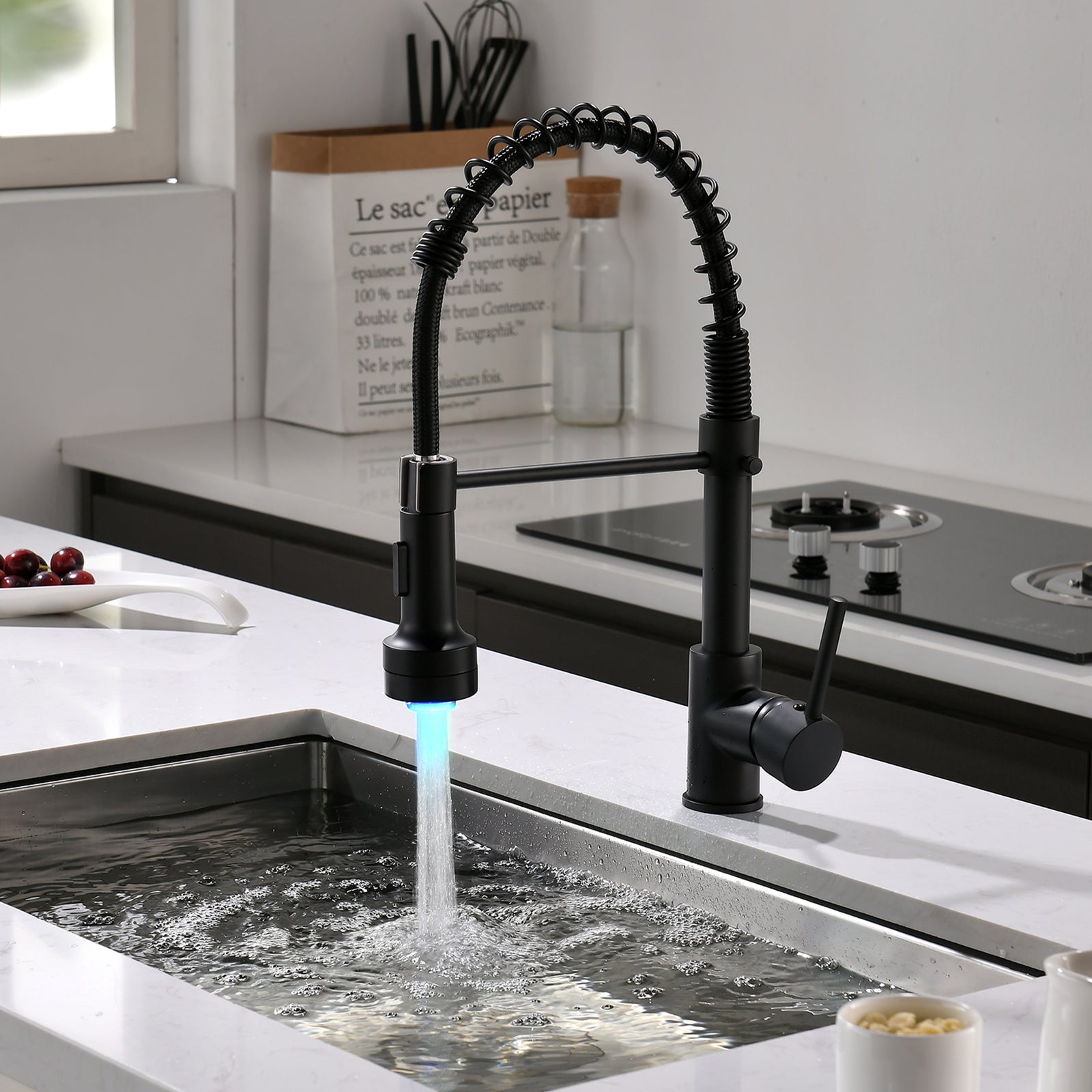 LED Commercial Kitchen Faucet with Pull Down Sprayer, Single Handle Single Lever Kitchen Sink Faucet